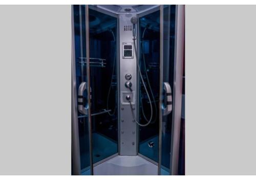 a glass shower stall with buttons and controls at Luxury apartment on the first line to the sea in Burgas City