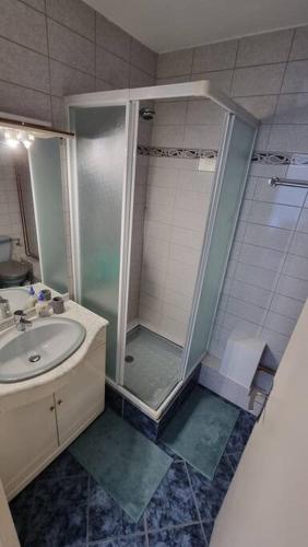 a bathroom with a shower and a sink at Traumhaftes Studio in Top Lage! in Saint-Louis