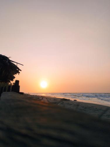 a sunset on the beach with a group of birds at Antara del Mar in San Bernardo del Viento
