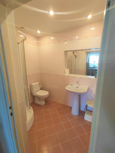 a bathroom with a toilet and a sink at Dom na Zaciszu in Warsaw
