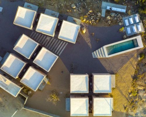 an overhead view of a group of parked buildings at Casa Santos in Todos Santos