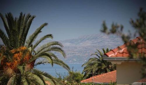 a view of a house with palm trees and a mountain at Holiday Home Anja in Supetar