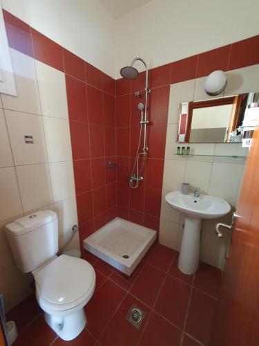 łazienka z toaletą i umywalką w obiekcie Studios Denis w Stavrós