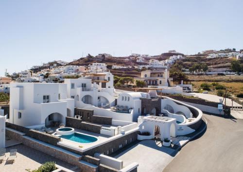 an aerial view of a villa with white buildings at Acro Blue Luxury Villas in Akrotiri
