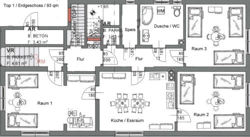 een plattegrond van een gebouw met diagrammen bij Haus HERZOGENBURG - Ferienwohnungen in Herzogenburg