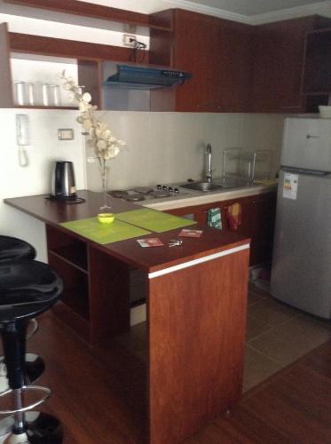 a kitchen with a counter and a refrigerator at Capital in Santiago