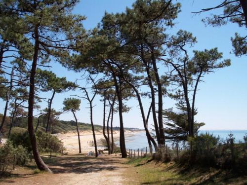 a beach with trees and the ocean in the background at Villa L'Acacias in Longeville-sur-Mer