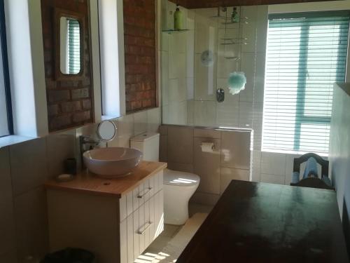 a bathroom with a sink and a toilet at Beessential Farm in The Crags