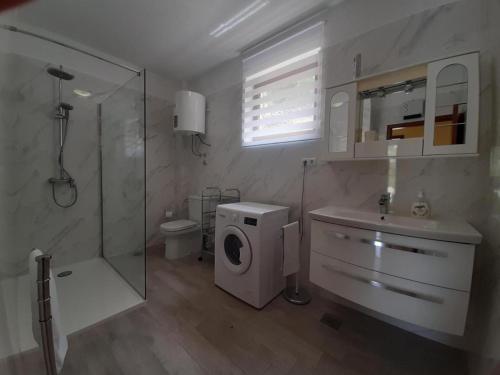 W łazience znajduje się toaleta z prysznicem i umywalka. w obiekcie Captain Ante's House w mieście Dragove
