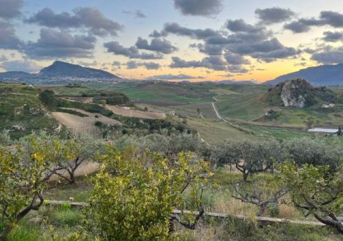 a view of a valley with trees and mountains at Villa Finestra sul Castello in Partinico