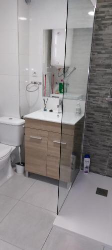 a bathroom with a toilet and a sink and a shower at Apartamento Ferrandis Benicasim in Benicàssim