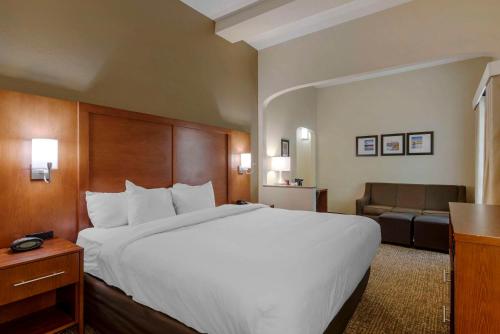 a hotel room with a large bed and a couch at Comfort Suites Columbus State University Area in Columbus