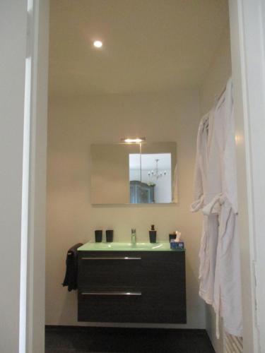 a bathroom with a sink and a mirror at La maison de Lili in Guebwiller