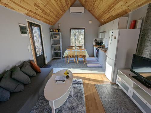 a living room with a couch and a table at Dyreborg Boutique Guesthouse in Knäred