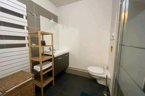 een badkamer met een toilet, een wastafel en een douche bij Studio 30m2 near Paris in Boulogne-Billancourt