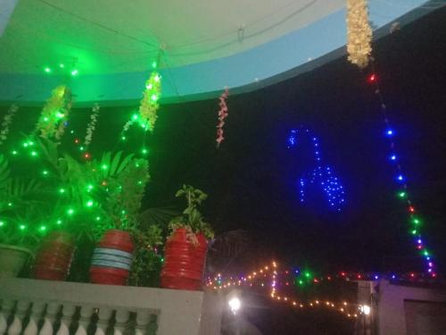 a room with christmas lights on the side of a house at Advait Holiday Home in Nagaon