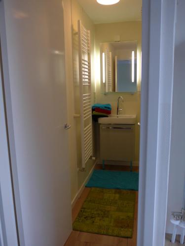 a bathroom with a sink and a mirror at Apartment at the East side, close to center in Amsterdam