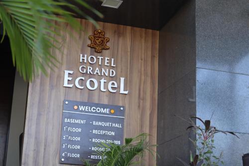 a sign on the front of a hotel grand iceland at Hotel Grand Ecotel, Aurangabad in Aurangabad