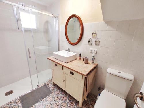 克莉絲蒂娜島的住宿－Casa Dos Mareas，一间带水槽、卫生间和镜子的浴室