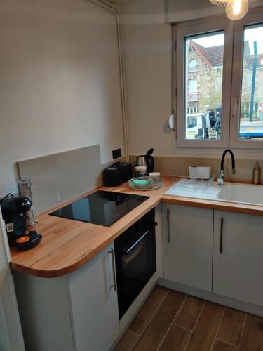 une cuisine avec un évier et un plan de travail dans l'établissement Le Nénuphar, à Vernon