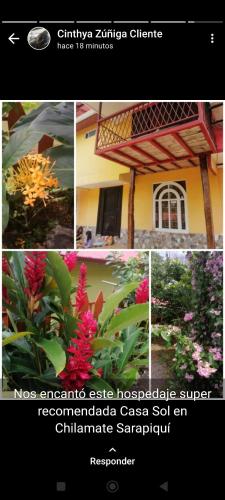 a collage of pictures of a house with flowers at Casa Sol in Sarapiquí