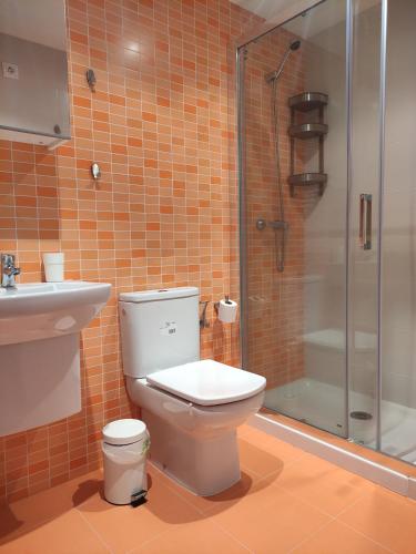 a bathroom with a toilet and a sink and a shower at Piso en Cedeira in Cedeira