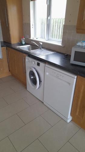 a kitchen with a washing machine and a sink at Hawthorn Walk in Kilkenny