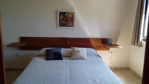 ein Bett mit zwei Kissen darauf in einem Schlafzimmer in der Unterkunft Naure Casas Serranas in Quebrada de los Pozos
