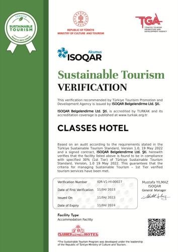 Un certificado, premio, letrero u otro documento en Classes Hotel Airport