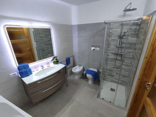 uma casa de banho com um chuveiro, um lavatório e um WC. em LaFuntanella45 Casa Vacanze em Isernia