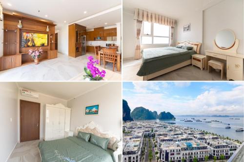 un collage di foto di una camera d'albergo di Homestay Sapphire 4br Hạ Long View Biển a Ha Long