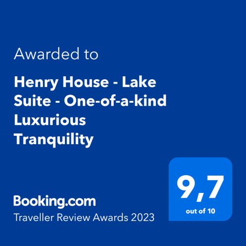 Certificat, récompense, panneau ou autre document affiché dans l'établissement Lake Suite with Sunroom by Henry House Stays