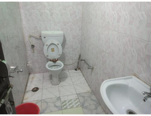 a bathroom with a toilet and a sink at Mini Swiss, Harshil in Harsil