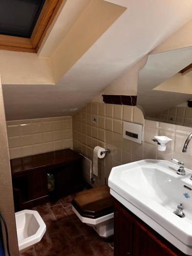 uma casa de banho com um lavatório e um WC em Zanna Casa Vacanza em Grottammare