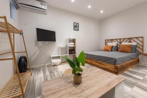 Ένα ή περισσότερα κρεβάτια σε δωμάτιο στο LeCosyCanonniersStudio1