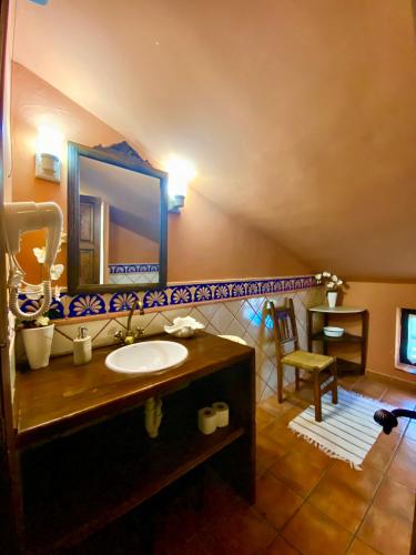 a bathroom with a sink and a mirror at El huerto de Candeleda in Candeleda