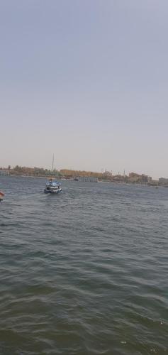ein kleines Boot auf einem großen Wasserkörper in der Unterkunft Nile Sunrise Felucca Boat Private Rental in Luxor