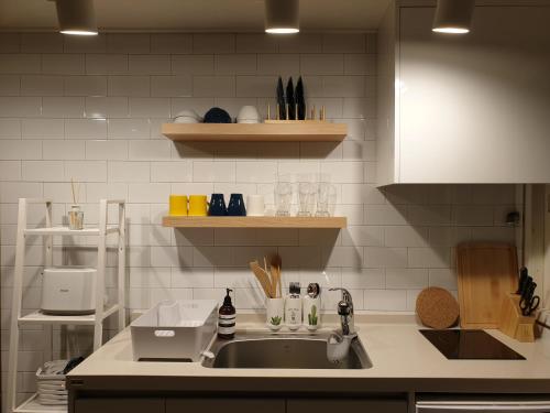 Kuchyň nebo kuchyňský kout v ubytování Complace D