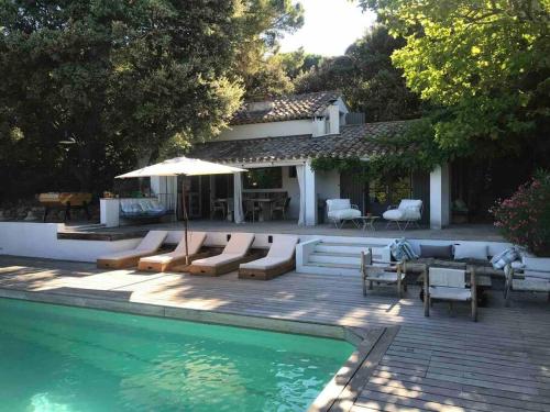 a backyard with a swimming pool and a house at BASTIDON FARFALLINA in Puyvert
