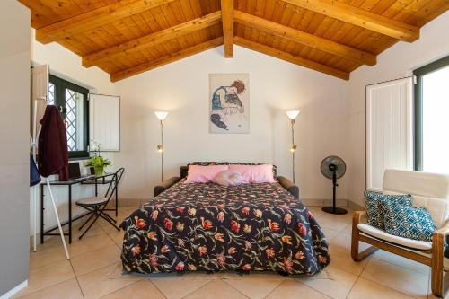 ein Schlafzimmer mit einem Bett und einem Schreibtisch in einem Zimmer in der Unterkunft Belvedere 3 in Piedimonte Etneo