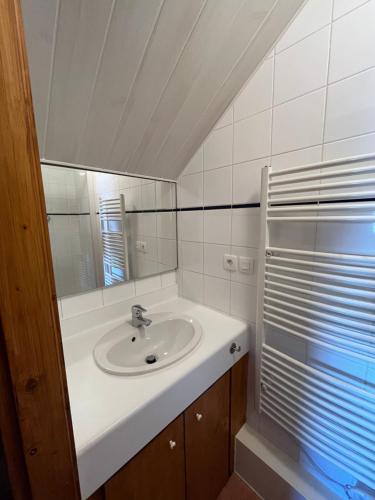 ein Bad mit einem Waschbecken und einem Spiegel in der Unterkunft Chalet with mountainview in 