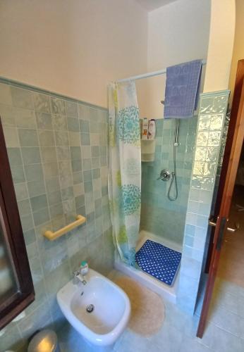 a bathroom with a shower and a sink at Casa Aldebaran in Torre delle Stelle