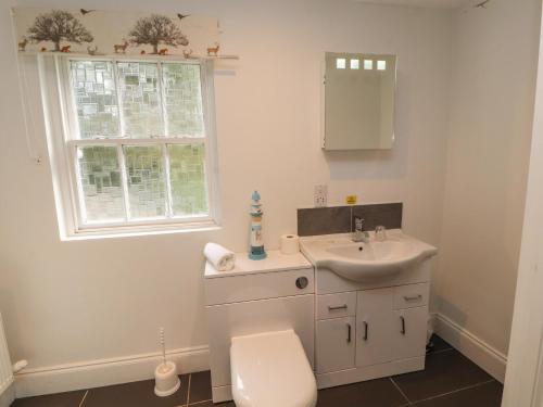 ein Bad mit einem WC, einem Waschbecken und einem Fenster in der Unterkunft The Dower House in Keswick