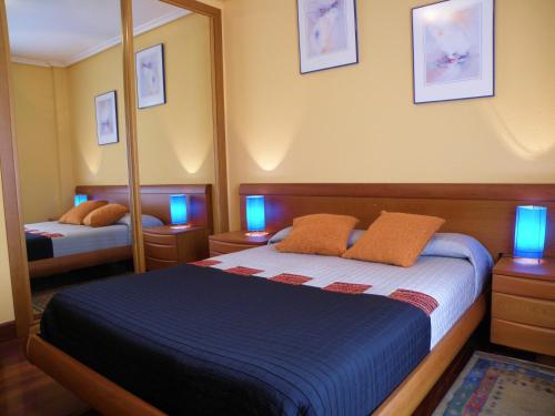 a bedroom with a bed and a large mirror at Apartamento Rural Elizondo in Elizondo