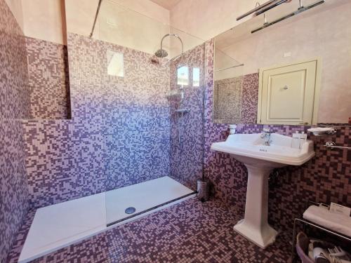 bagno con lavandino e doccia di Relais Vimercati a Crema