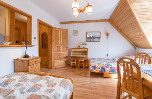 a bedroom with a bed and a desk in a room at Apartament Dolne Krupowki in Zakopane