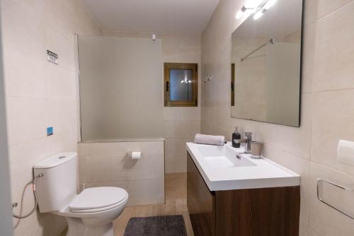 サン・アントニオ・ベイにあるVilla Carviのバスルーム(トイレ、洗面台、鏡付)
