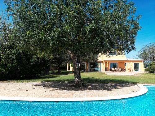 een huis met een boom voor een zwembad bij Vila Limão in Boliqueime