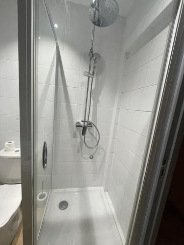 a shower with a glass door in a bathroom at Petit Studio Centre-ville n°8 in Besançon