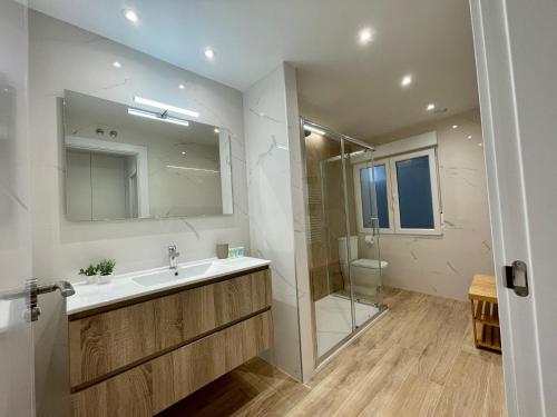 een badkamer met een wastafel en een douche bij VUT Correhuela in Salamanca